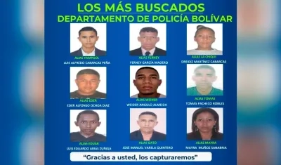 El cartel de los delincuentes más buscados en Bolívar. 