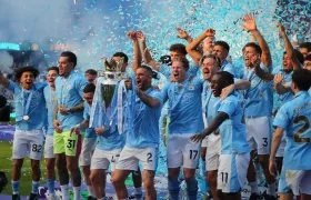 La celebración del título del Manchester City tras derrotar al West Ham. 